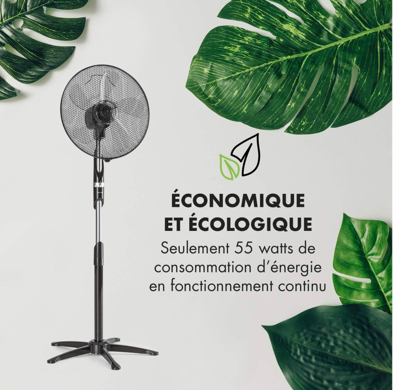 Ventilateur sur Pied, Jusqu'à 2040m³/h, 16" (41cm), 55W de puissance, 5 pales, Oscillation neuf