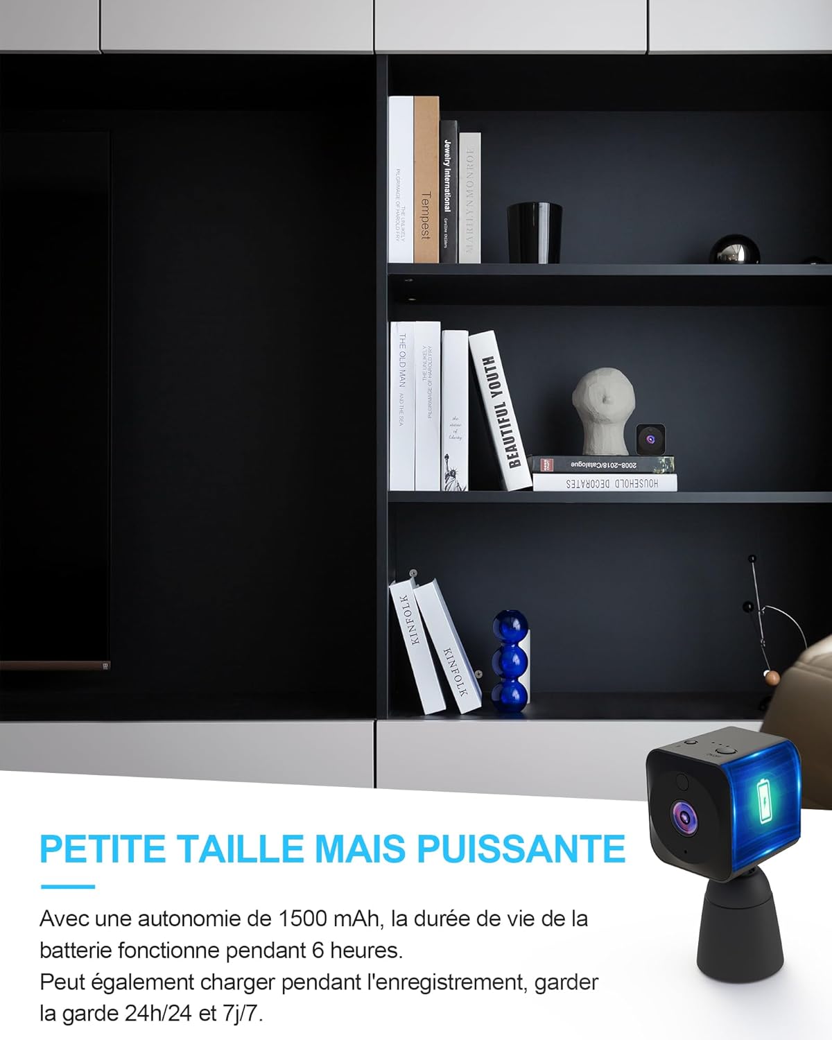 Camera Espion,WiFi(2.4GHz) 4K HD Mini Caméra de Surveillance Interieur/Extérieur sans Fil avec Enregistrement Distance Discrete Mini Détection Mouvement/Vision Nocturne/Longue Batteries