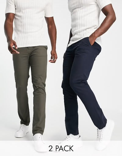 Lot de 2 pantalons chino ajustés - Kaki/ bleu