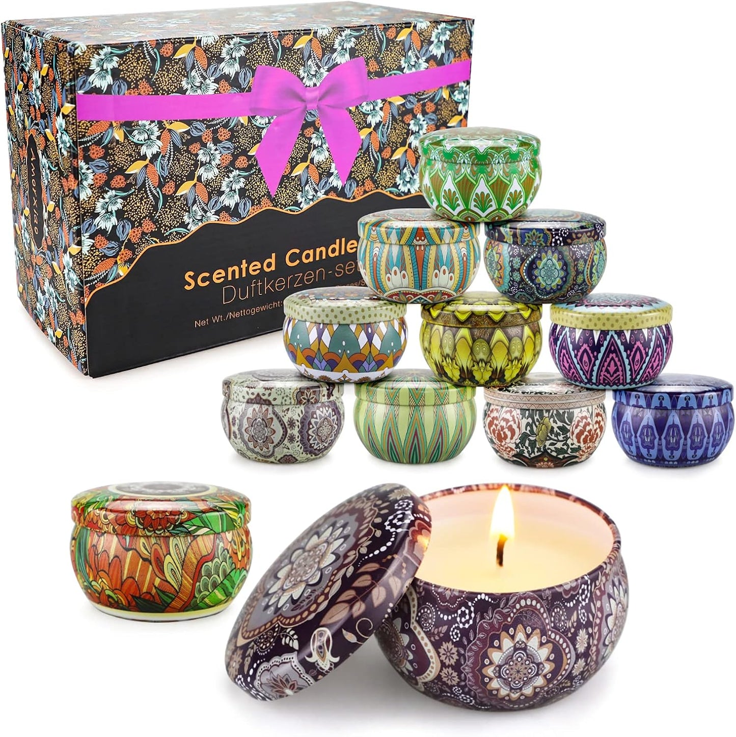 Coffret Cadeau de Bougies Parfumées, 12 bougies d'aromathérapie