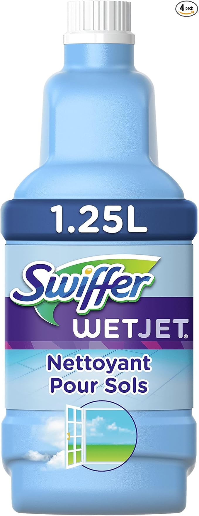 Swiffer WetJet Nettoyant Sol pour Balai Spray, Vent de Fraicheur, 5L (4 unités x 1.25L), Nettoyant