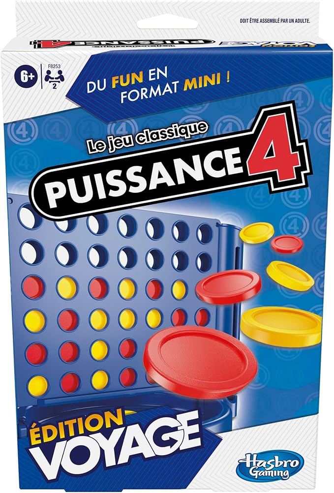 Gaming Puissance 4 édition Voyage, Jeu de société, Portable et multijoueur, Jeux de Voyage, Jeux d'empilement pour Enfants à partir de 6 Ans, Parfait pour l'été.