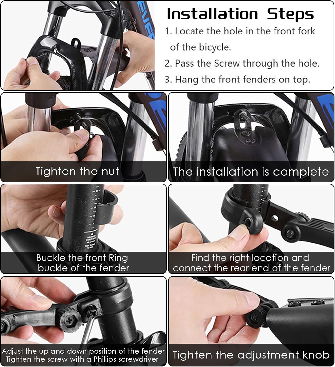 Garde-Boue de Vélo,Fit pour VTT 20/22/24/26,Rétractable pour Vélo de Montagne Garde-Boue Avant Et Arrière Garde-Boue Réglable Portable