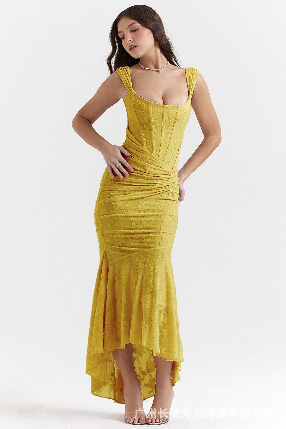 Robe de Soirée "Aurore" – Coupe Sirène en Jacquard Floral & Corset Drapé
