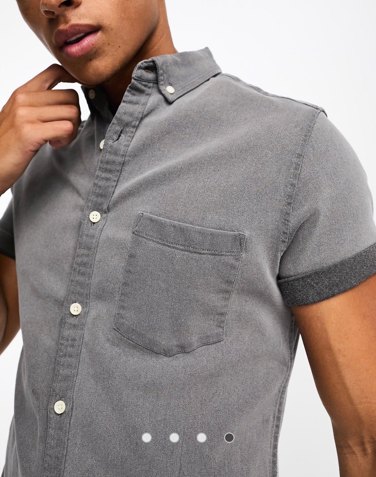 Chemise cintrée en jean stretch à manches courtes - Noir délavé