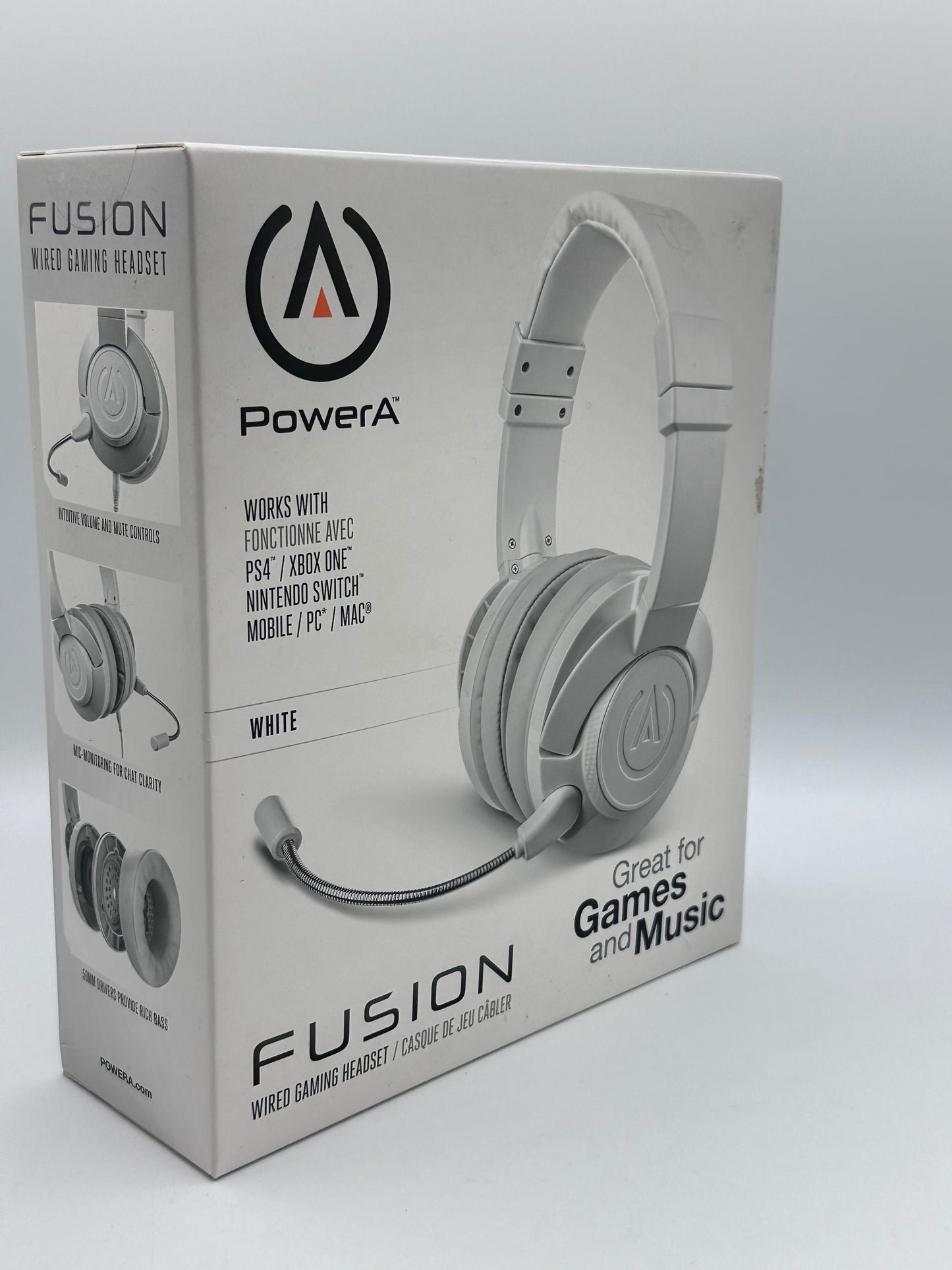 PowerA Fusion Casque Gamer Filaire avec Microphone Amovible - Compatible avec PlayStation 4, Xbox (One, One X, One S, 360), Nintendo Switch, Mac PC, Android , iOS - Blanc