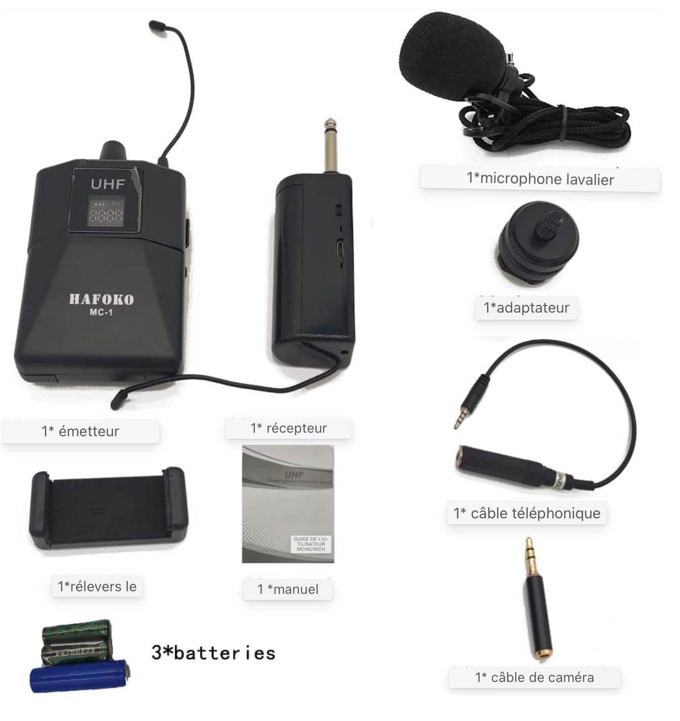 Microphone Lavalier sans fil Caméra sans fil Microphone Lavalier sans fil Compatible pour DSLR Smartphone Caméra pour enregistrement vidéo Programme Hébergement Enseignement et entretien 48 canaux UHF