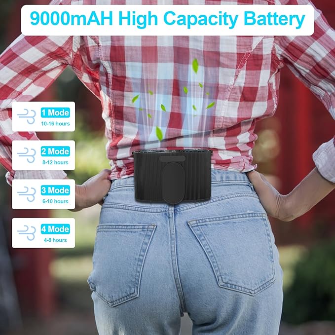 Ventilateur de CEINTURE, 9000mAh Rechargeable avec recharge USB, à 4 Vitesses neuve
