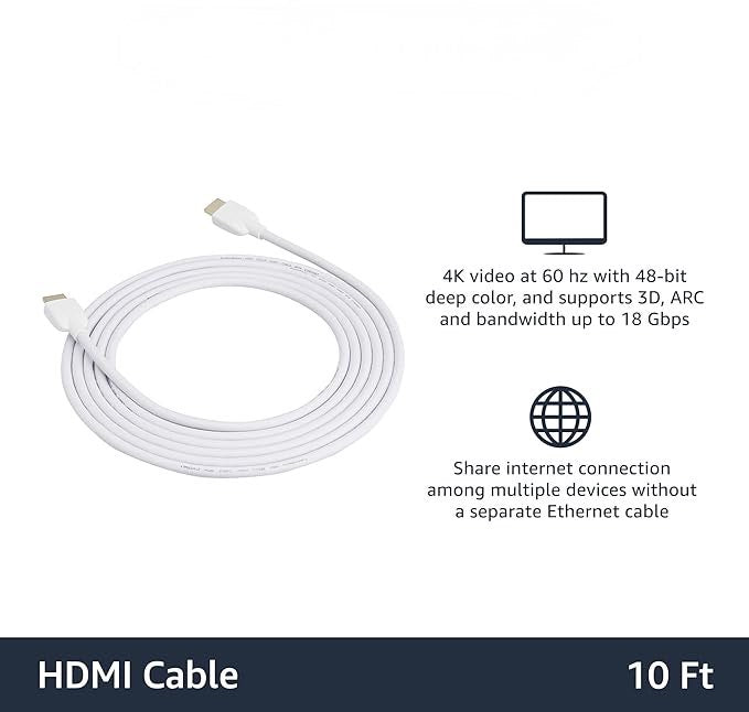 Câble HDMI haute vitesse 1,4b, 304,8 cm, blanc, 1 article neuf