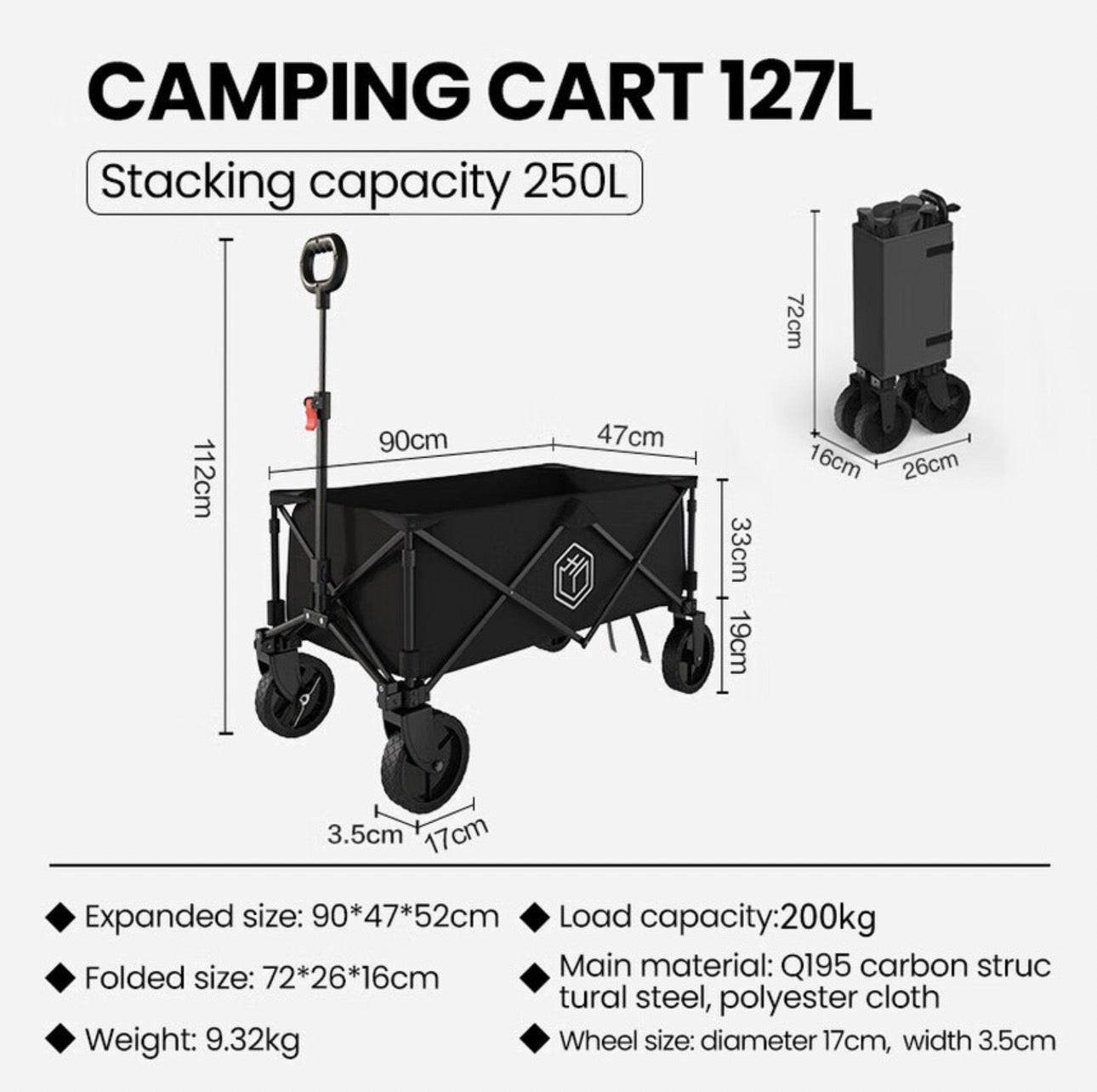 Chariot de Camping Pliable - Chariot Extérieur et de Festival, Chariot de Sortie pour