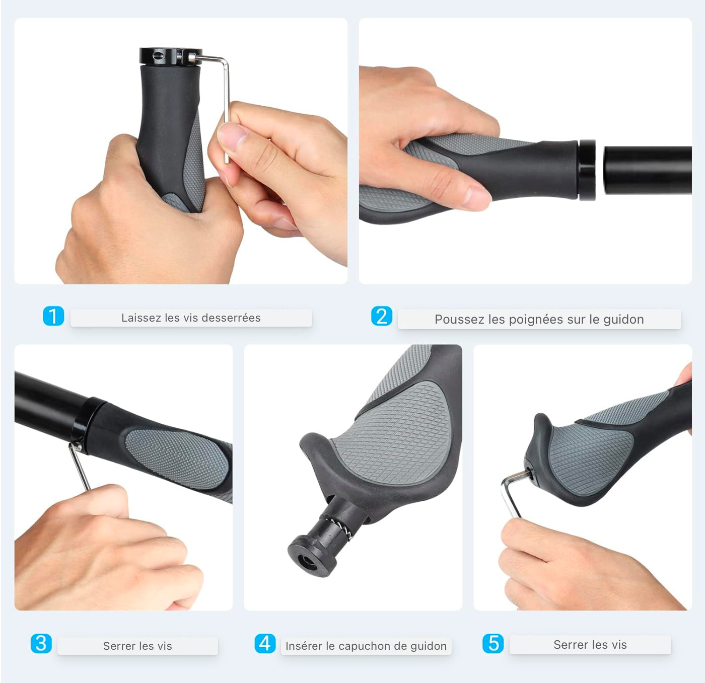 Poignées de vélo Ergonomiques, poignées de vélo/poignées de guidon en caoutchouc antidérapant et tampon, poignées de guidon avec design Lock-On à deux côtés, pour VTT, vélo de trekking, vélo de route de ville (guidon de 22 mm)