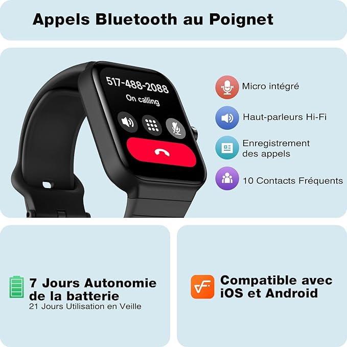 Montre Connectée Homme Femme avec Alexa Intégrée & Appel Bluetooth pour Android iOS neuve