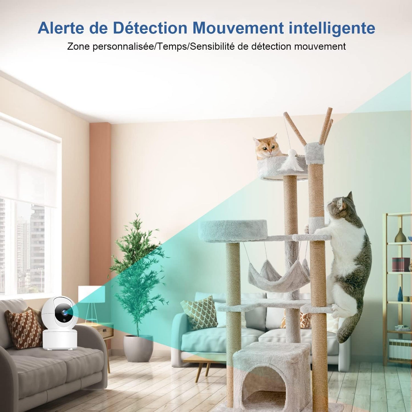 Camera Surveillance WiFi intérieure 2K HD Alarme, sans Fil Vision Nocturne, Audio bidirectionnel