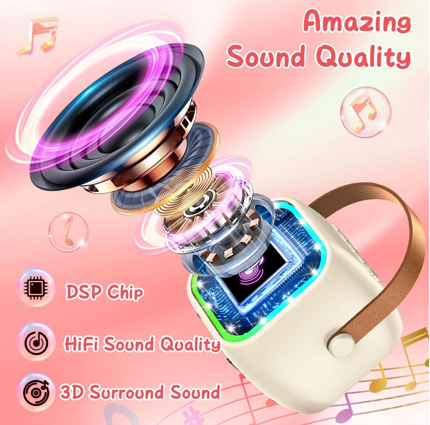 Machine à Karaoké pour Enfants 3-12 Ans - Micro sans Fil Bluetooth, 2 Micros, Lumières LED, Transformateur de Voix - Cadeau Anniversaire Fille/Garçon, Jeux de Musique Famille - Batterie Rechargeable