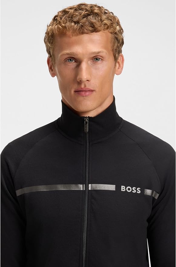 BOSS Hommes Authentic Jacket Z Veste en molleton de coton à rayure et logo
