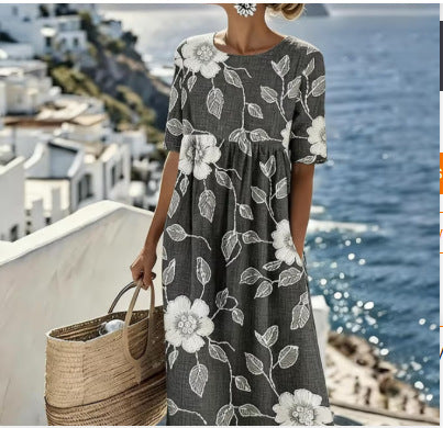 Robe ample décontractée pour femmes Retro Ocean Art Printemps