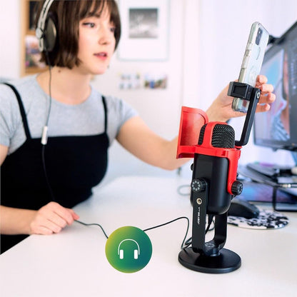 Micro à Condensateur avec Connexion USB, Microphone pour Stream, Podcast, Interview, Contrôles Mute et Gain sur Le Micro USB, Retour Possible Via Écouteurs, Compatible avec Mac et PC