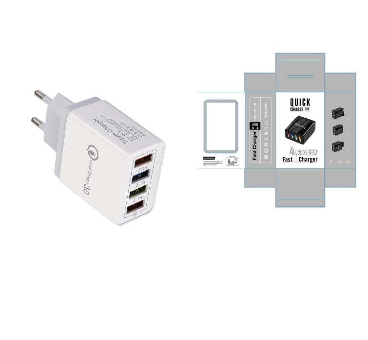 Chargeur USB Charge rapide 3.0 4 Adaptateur de téléphone pour tablette Chargeur mobile mural portable