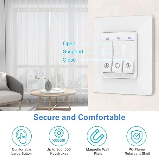 Commutateur de rideau intelligent WiFi, interrupteur de volet roulant WLAN à 3 vitesses, interrupteur de commande vocale à distance APP pour volets roulants de rideau de fenêtre, compatible avec Google Home Alexa Echo, sans hub nécessaire -4Pcs