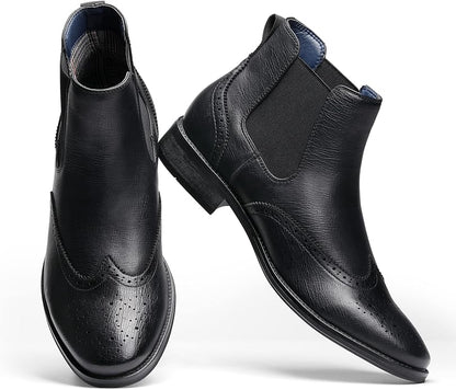 Bruno Marc Men Chelsea Boots Brogue en cuir Bottes de cheville Bottes Slip Boots