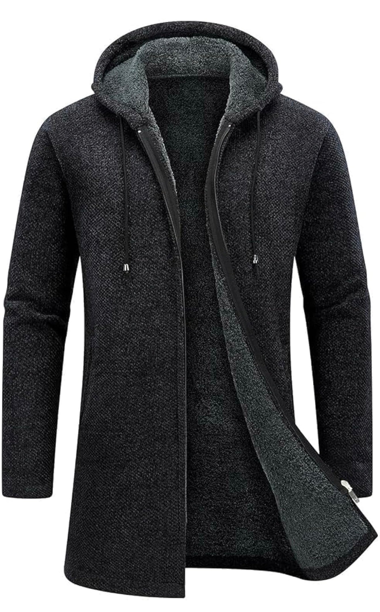 Cardigan Homme Long à Capuche Zippé Pull Veste en Maille Homme Hoodie Épais et Décontractée Chandail Homme Sweats à Capuche Homme