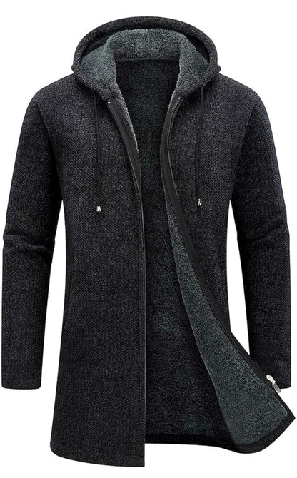 Cardigan Homme Long à Capuche Zippé Pull Veste en Maille Homme Hoodie Épais et Décontractée Chandail Homme Sweats à Capuche Homme