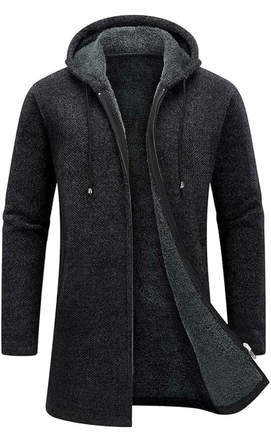 Cardigan Homme Long à Capuche Zippé Pull Veste en Maille Homme Hoodie Épais et Décontractée Chandail Homme Sweats à Capuche Homme