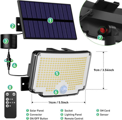 Lampe Solaire Extérieur Detecteur de Mouvement [310 LED/3Mode/Angle d'éclairage 270 °], Lumiere Exterieur avec Télécommande, Étanche Eclairage Spot LED pour Jardin Murale Outdoor