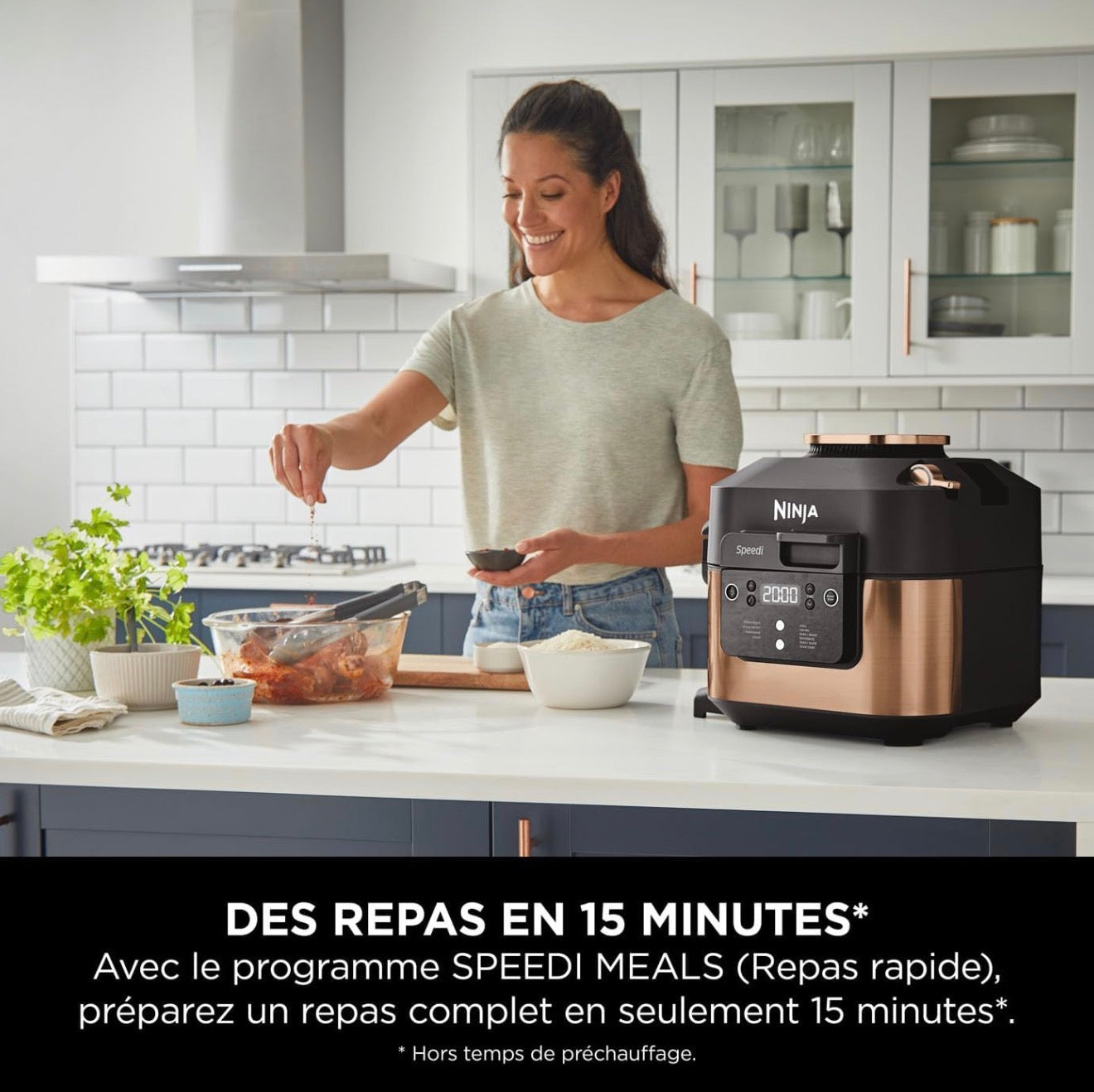 Ninja Speedi multicuiseur 10-en-1 vapeur/air,cuisson sans huile, nettoyage facile 5,7L, noir/cuivre