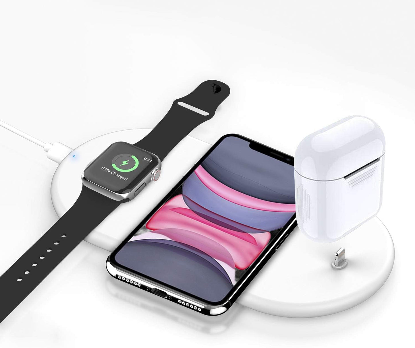 Chargeur sans Fil Rapide, Chargeur à Induction Fast Qi Station de Charge pour A pple Watch 5/4/3/2/1 iPhone11/Pro/X/XR/XS/8/Plus, AirPods1,2 AirPods Pro Samsung Galaxy S10 / S9 / S8, Note 10/9 3 en 1