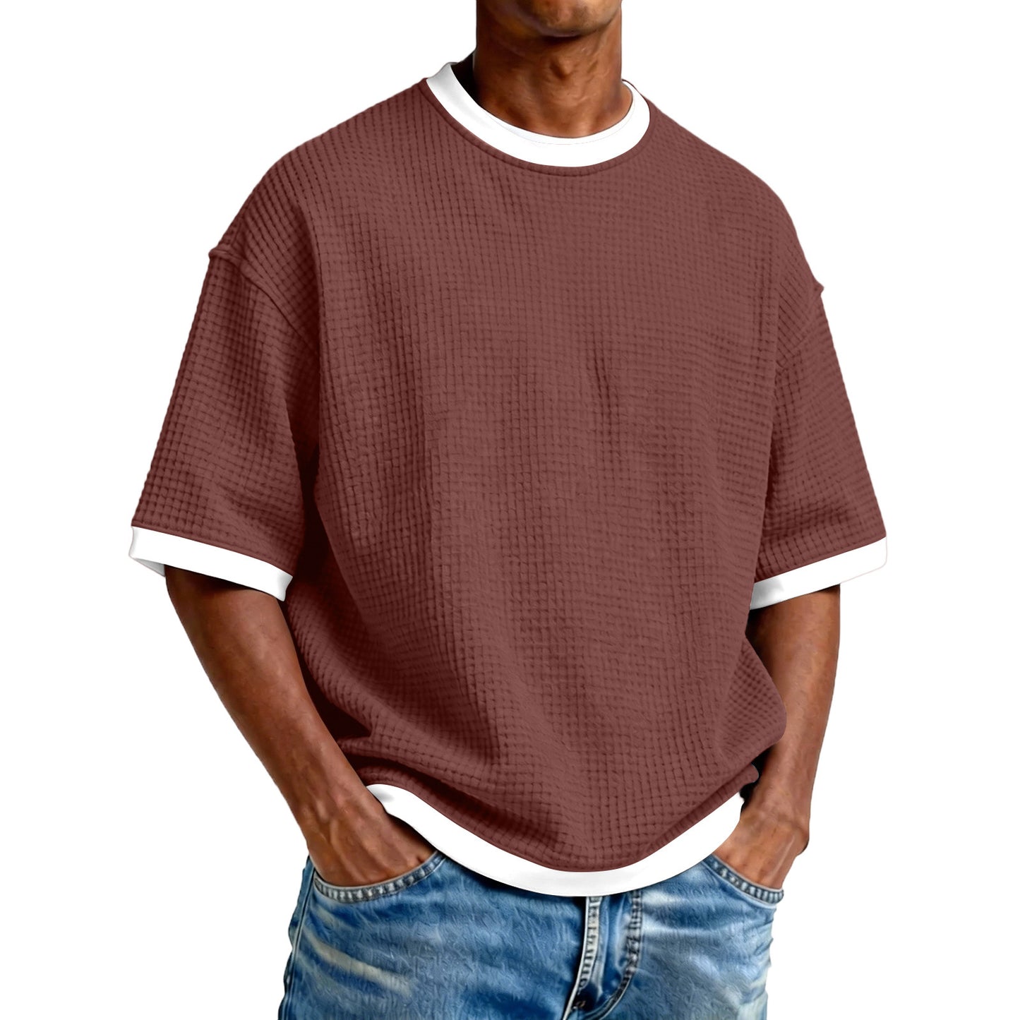 T-Shirt "Contrast-Edge" – Col Rond & Design Bicolore en Mélange de Coton