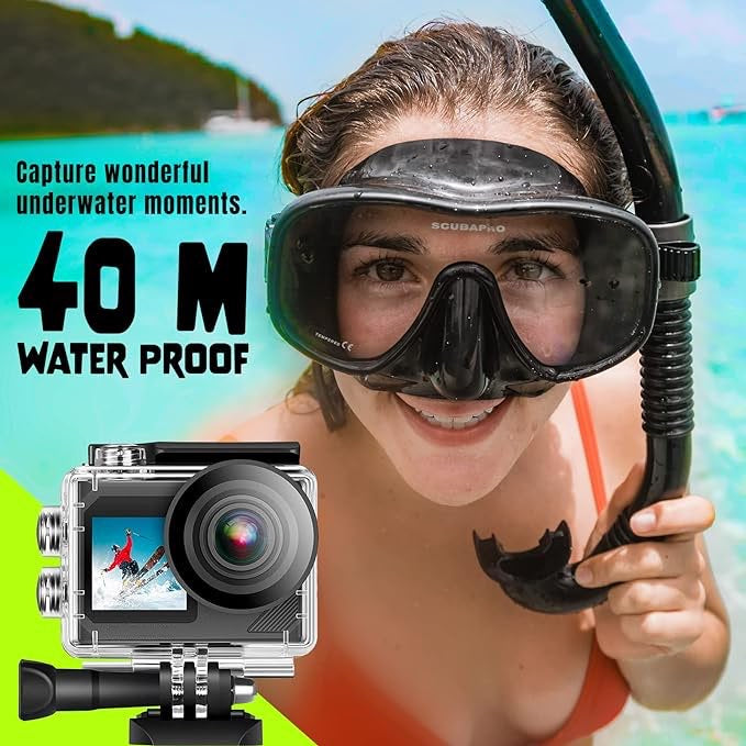 Camera sport 4K 30fps Ultra HD, 40 m 100 Pieds étanche WiFi Ultra Grand Angle 170°, télécommande