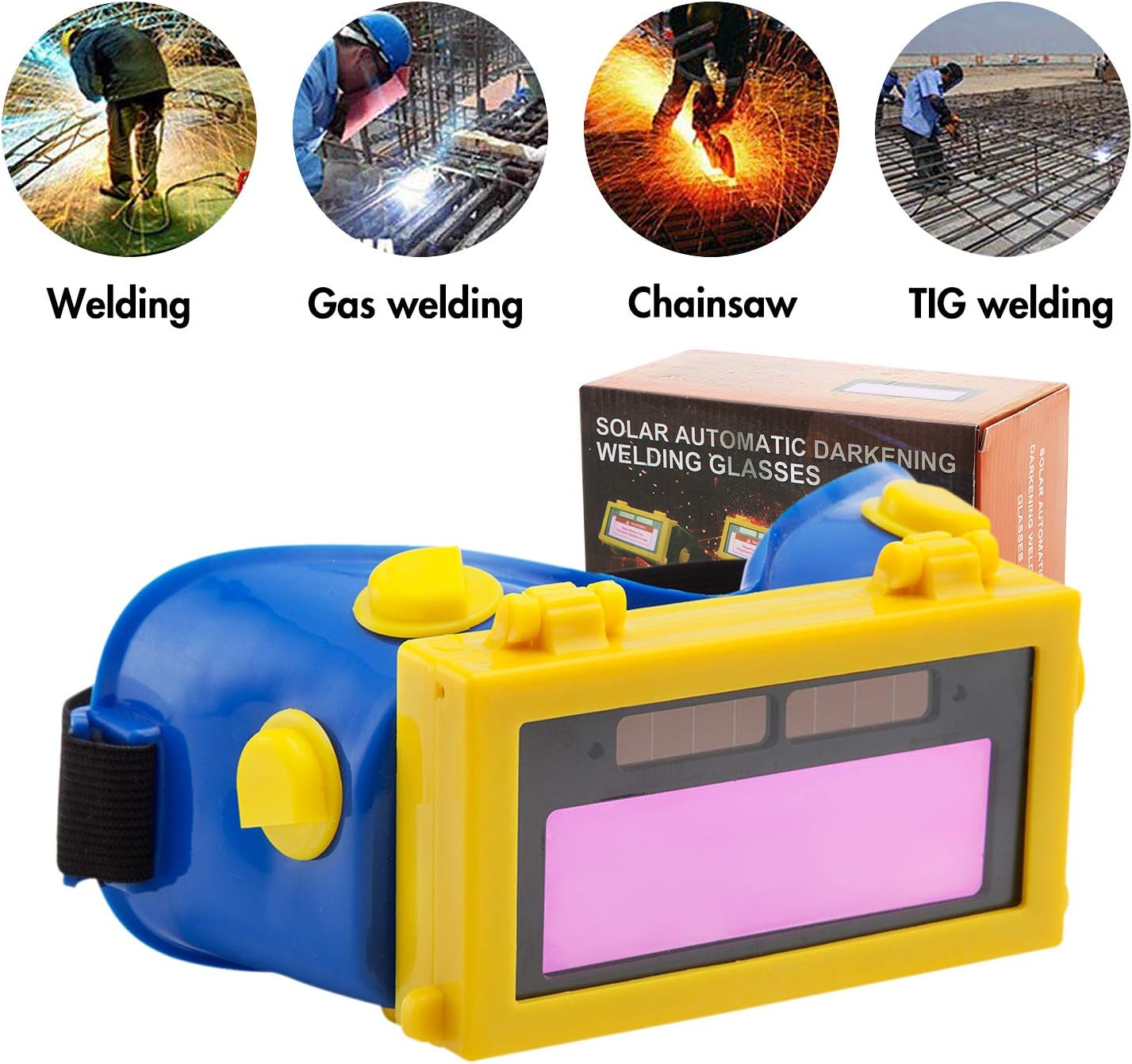 Lunettes de Soudure LCD Batterie Solaire Auto-obscurcissant/assombrissantes Lunette de Protection des Yeux pour Soudage avec Bande