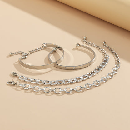 Ensemble de Bracelets "Pure-Link" – Jonc Ouvert en C & Chaîne Maillée Minimaliste