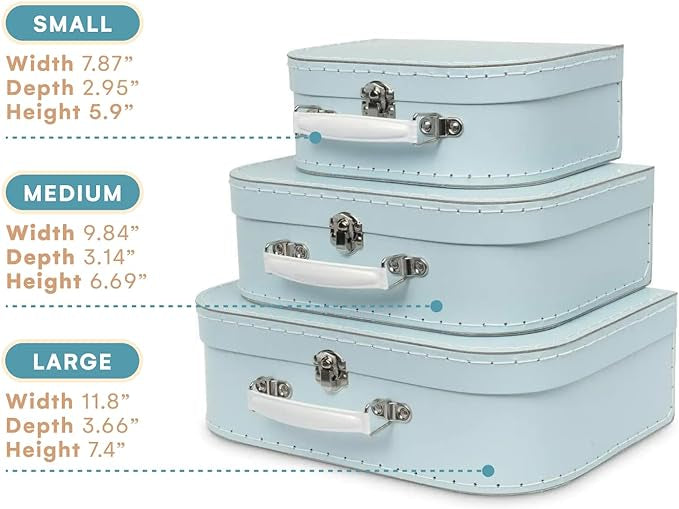Valises , Lot de 3 - Boîtes Cadeaux emboîtables, Bleu Pastel neuves