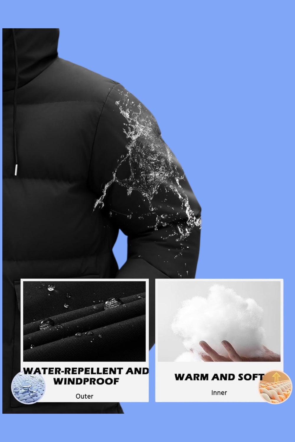 Xnova Manteaux Homme Hiver Décontracté Thermique mi-long Veste avec Capuche Jacket Coupe-vent Manteau Chaude Parka imperméable