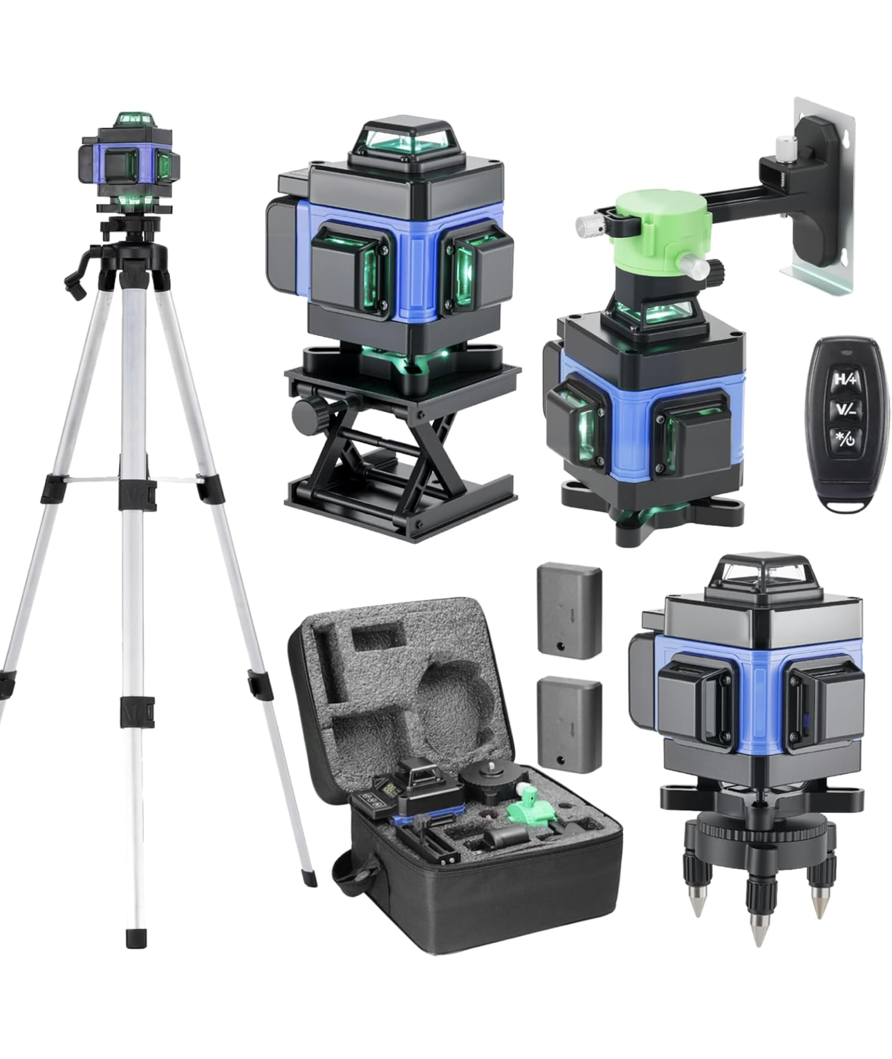 Niveau Laser 360°,Laser Chantier Autonivelant 4d 16 Lignes,Mode Impulsion,avec 2 Piles,Télécommande,Base en Aluminium et Trépied,Étanchéité IP54,pour Construction et Accrochage de tableaux