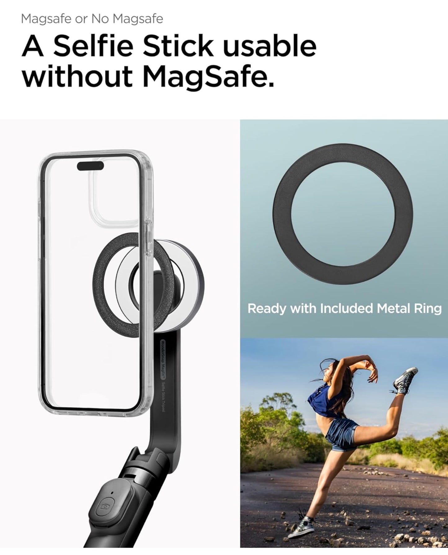 Spigen Perche à Selfie Wondersnap MagFit Trépied Smartphone Bâton Selfie Portable Télescopique pour iPhone, Galaxy, Pixel, Xiaomi, Huawei, GoPro - Noir