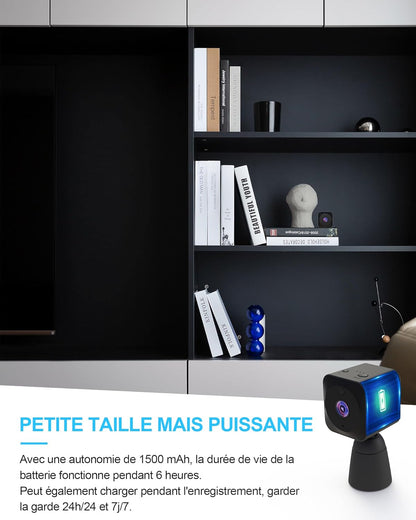 Camera Espion,WiFi（2.4GHz） 4K HD Mini Caméra de Surveillance Interieur/Extérieur sans Fil avec Enregistrement Distance Discrete Mini Détection Mouvement/Vision Nocturne/Longue Batteries