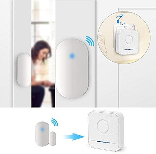 Kit Alarme Intrusion Maison sans Fil pour Portes et Fenêtres, Fonction De Portée 600 Pieds, 52 Mélodies, Capteur De Carillon De Porte Magnétique Enfichable(1 Détecteur sans fil)