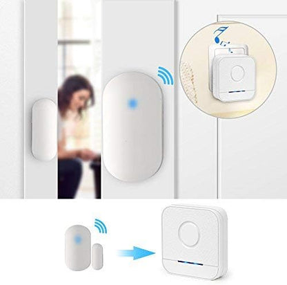Kit Alarme Intrusion Maison sans Fil pour Portes et Fenêtres, Fonction De Portée 600 Pieds, 52 Mélodies, Capteur De Carillon De Porte Magnétique Enfichable(1 Détecteur sans fil)