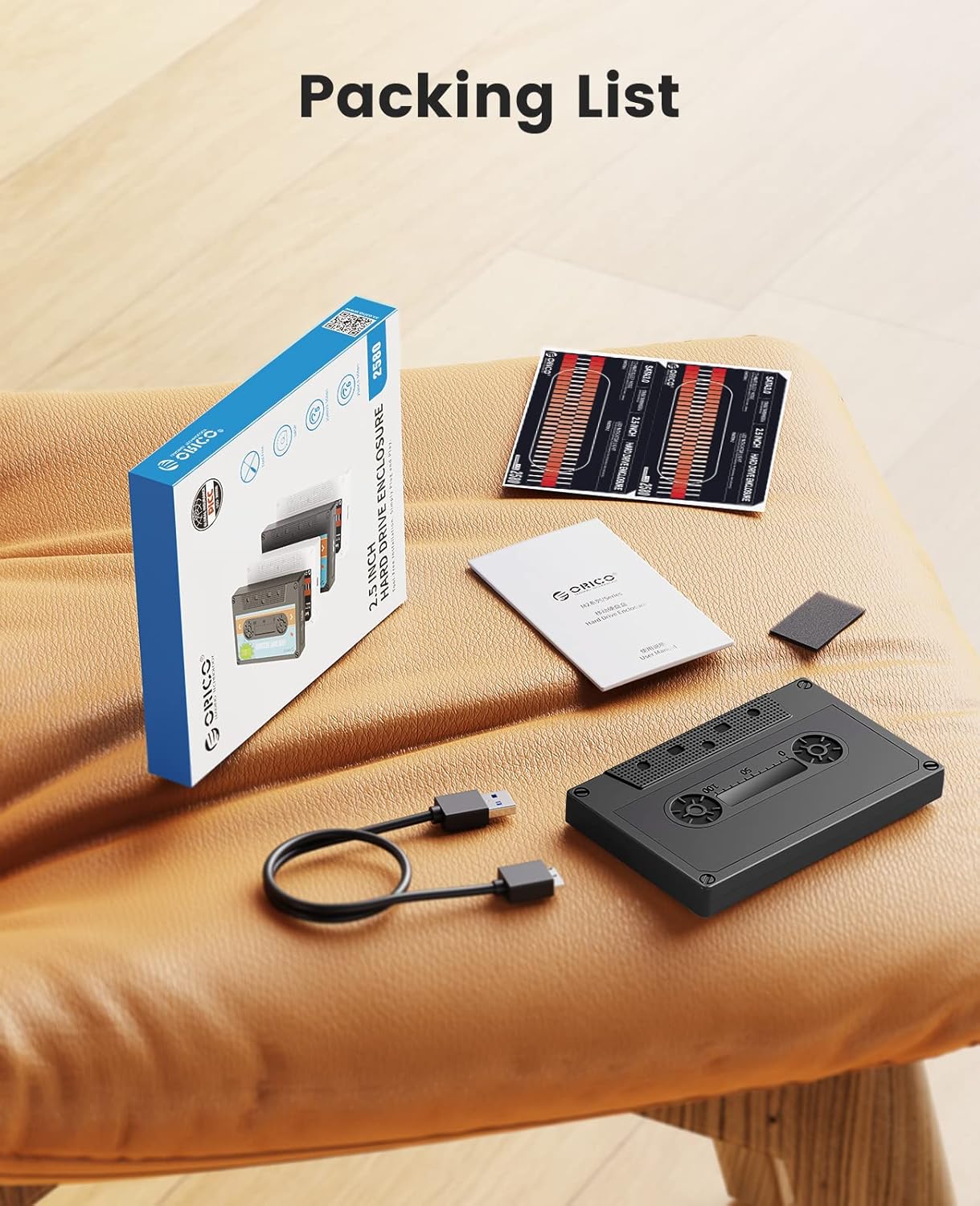 Boîtier Disque Dur 2,5'' USB3.0 vers SATA, Tape-Retro Boîtier pour Disque Dur Externe pour Disque Dur SSD de 7/9,5 mm, Supporte UASP et Une Capacité Jusqu'à 6TB, Noir(2580U3-V1-BK)