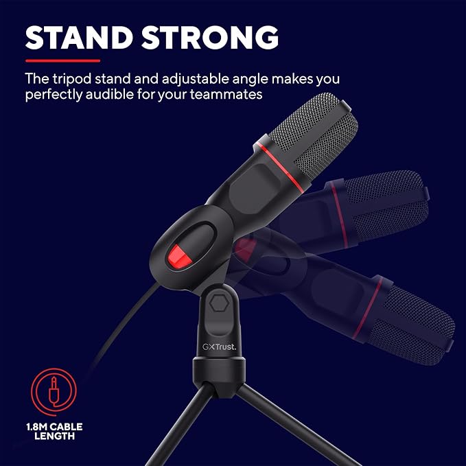Trust Gaming GXT 212 Mico Microphone USB (Micro PC avec Connexions 3,5 mm et USB, Câble de 1,80 m, sur Trépied) Noir