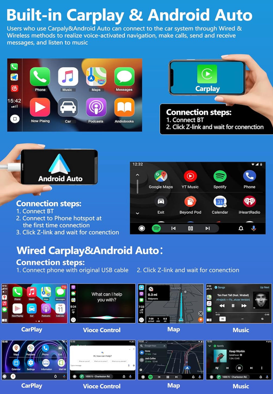 CAMECHO Android 11 Autoradio pour VW Jetta vs5 2020, Wireless Carplay Android Auto, 10.1" HD écran Double Din Bluetooth avec GPS HiFi Support FM RDS SWC + AHD Caméra de recul