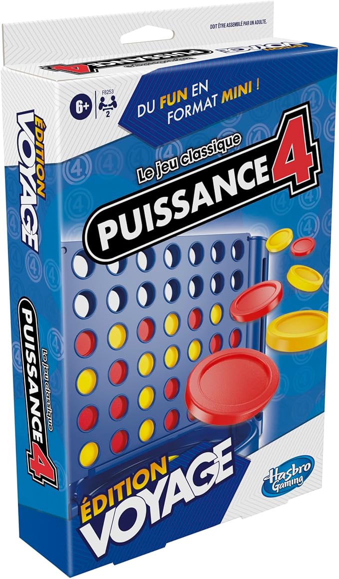 Gaming Puissance 4 édition Voyage, Jeu de société, Portable et multijoueur, Jeux de Voyage, Jeux d'empilement pour Enfants à partir de 6 Ans, Parfait pour l'été.