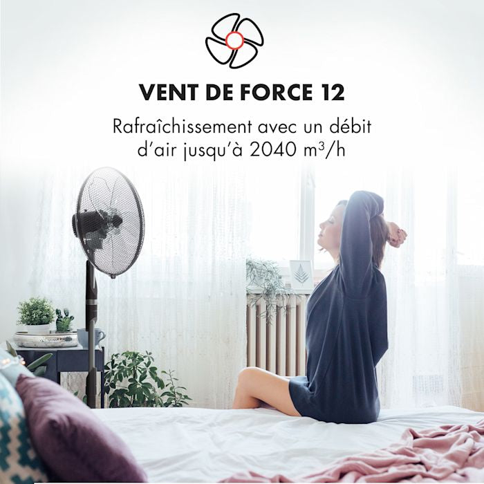 KLARSTEIN Summer Vibe - Ventilateur sur Pied, Jusqu'à 2040m³-h, 16" (41cm), 55W de puissance, 5 pales, Oscillation Horizontale à100