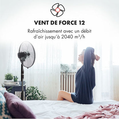 KLARSTEIN Summer Vibe - Ventilateur sur Pied, Jusqu'à 2040m³-h, 16" (41cm), 55W de puissance, 5 pales, Oscillation Horizontale à100