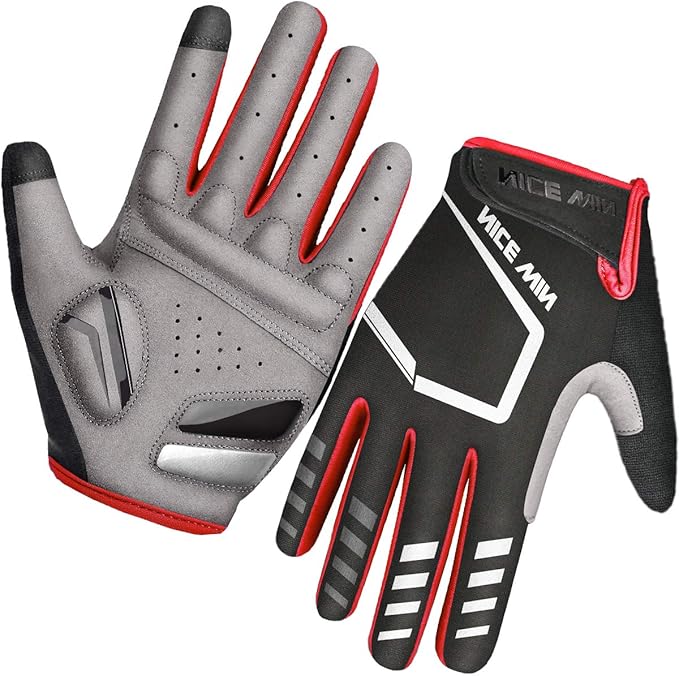 LOHOTEK Gants de Cyclisme de Bicyclette de Moto de Rembourré de Montagne de Bicyclette d'autoroute de Hommes Femmes Écran Tactile Antidérapant (L, Rouge)
