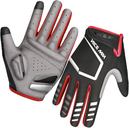 LOHOTEK Gants de Cyclisme de Bicyclette de Moto de Rembourré de Montagne de Bicyclette d'autoroute de Hommes Femmes Écran Tactile Antidérapant (L, Rouge)