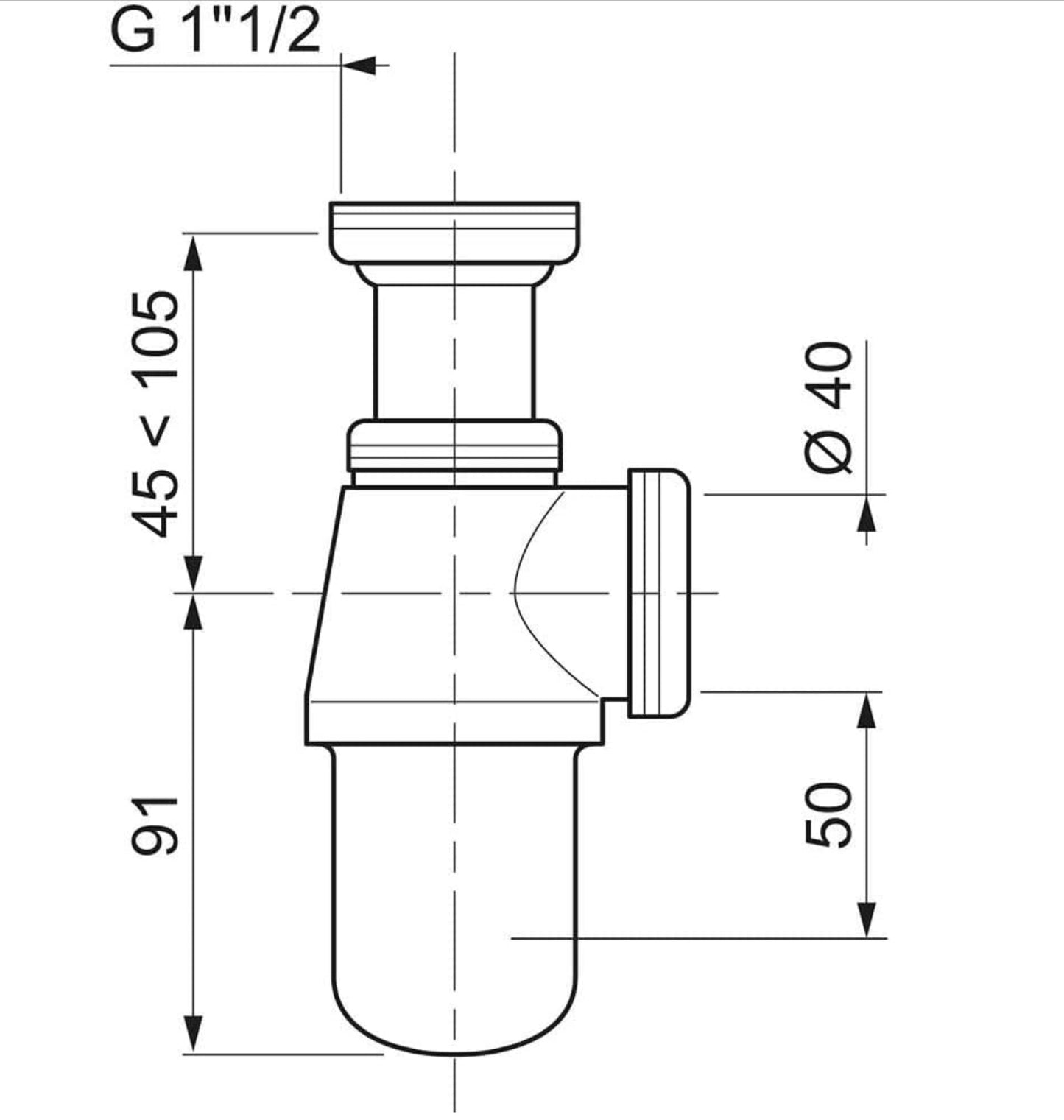 Wirquin SL501C Siphon d'évier classique ⌀40 mm en laiton réglable en hauteur, blanc